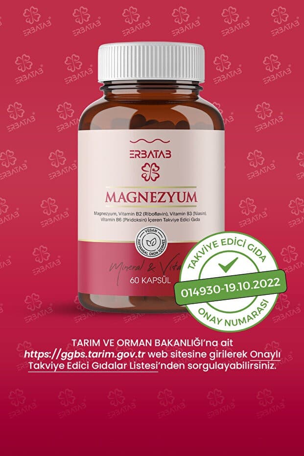 Magnezyum 3 Lü Form (BİSGLİSİNAT, SİTRAT, MALAT) & Vitamin B2 , B3 , B6 - 60 Kapsül