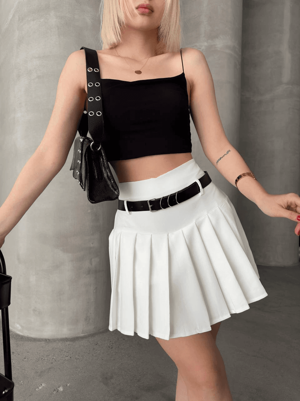 Kemerli pikseli şort etek