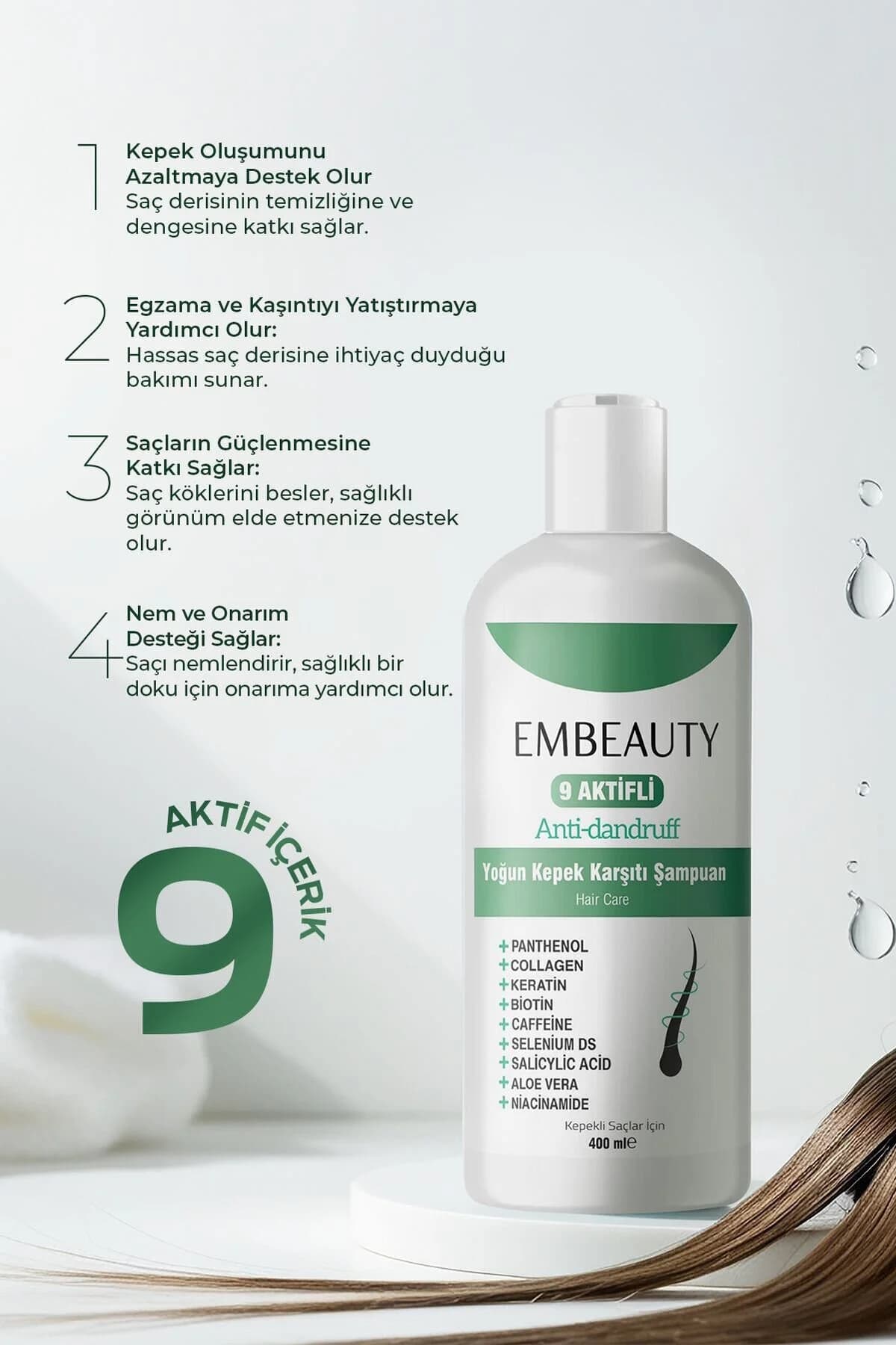 Kepek Kaşıntı Ve Egzama Karşıtı 9 Aktifli Kepek Karşıtı Tuzsuz Sampuan 400 ml