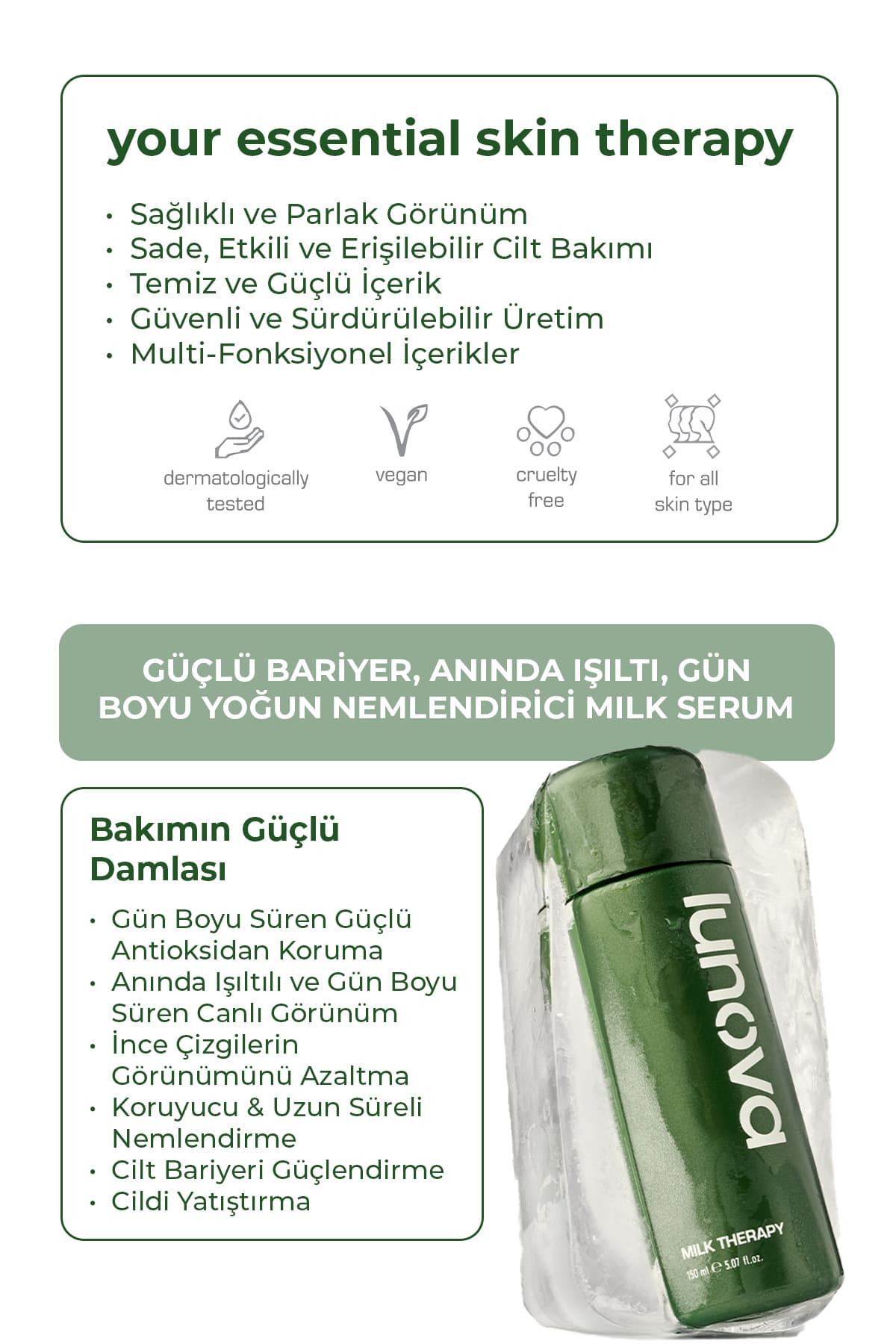 Milk Therapy Serum 150 ML | Yoğun Nem, Bariyer Güçlendirme, SPF ve Makyaj Bazı Serum