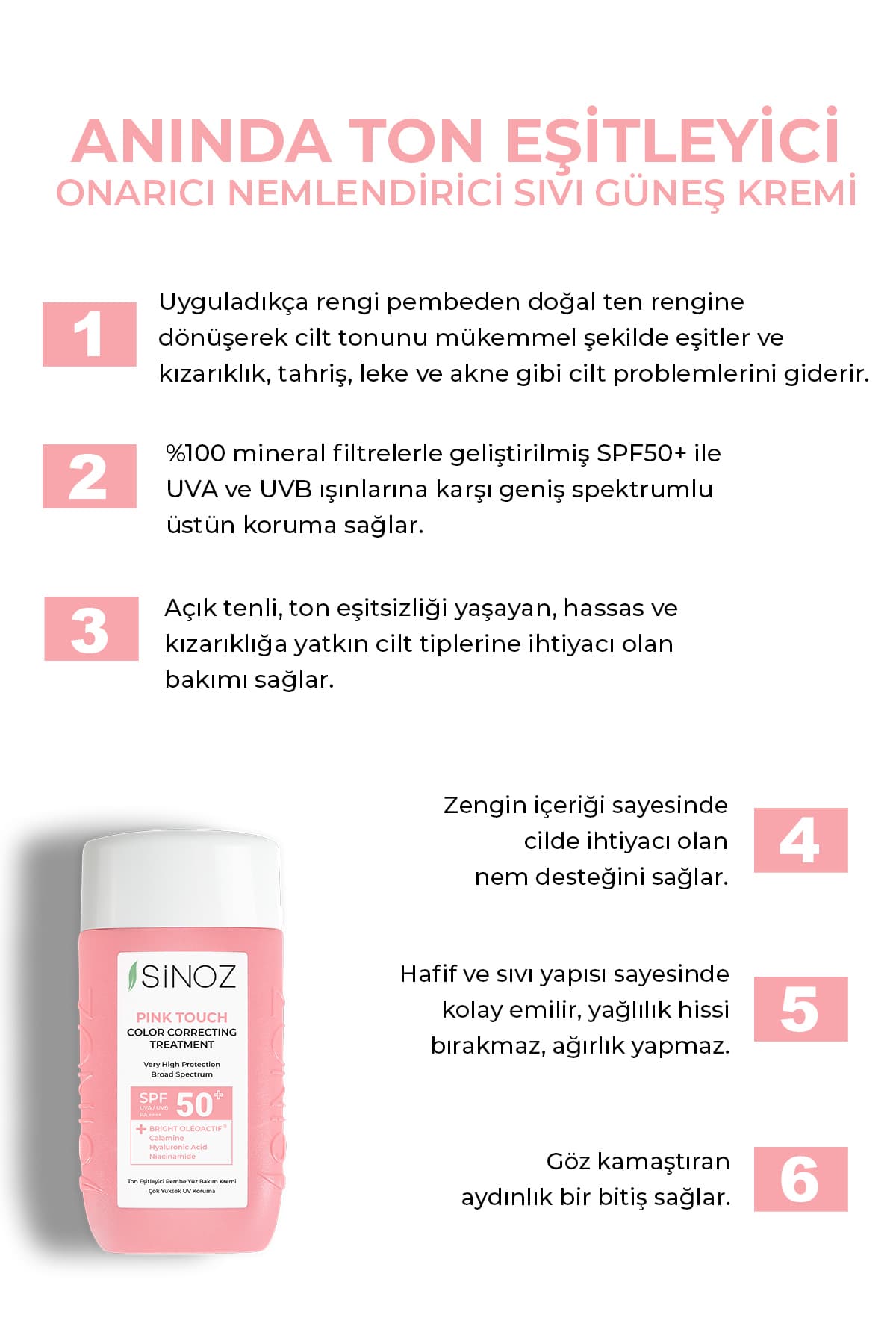 Pink Touch Anında Ton Eşitleyici Onarıcı Nemlendirici Pembe Yüz Güneş Kremi Spf50