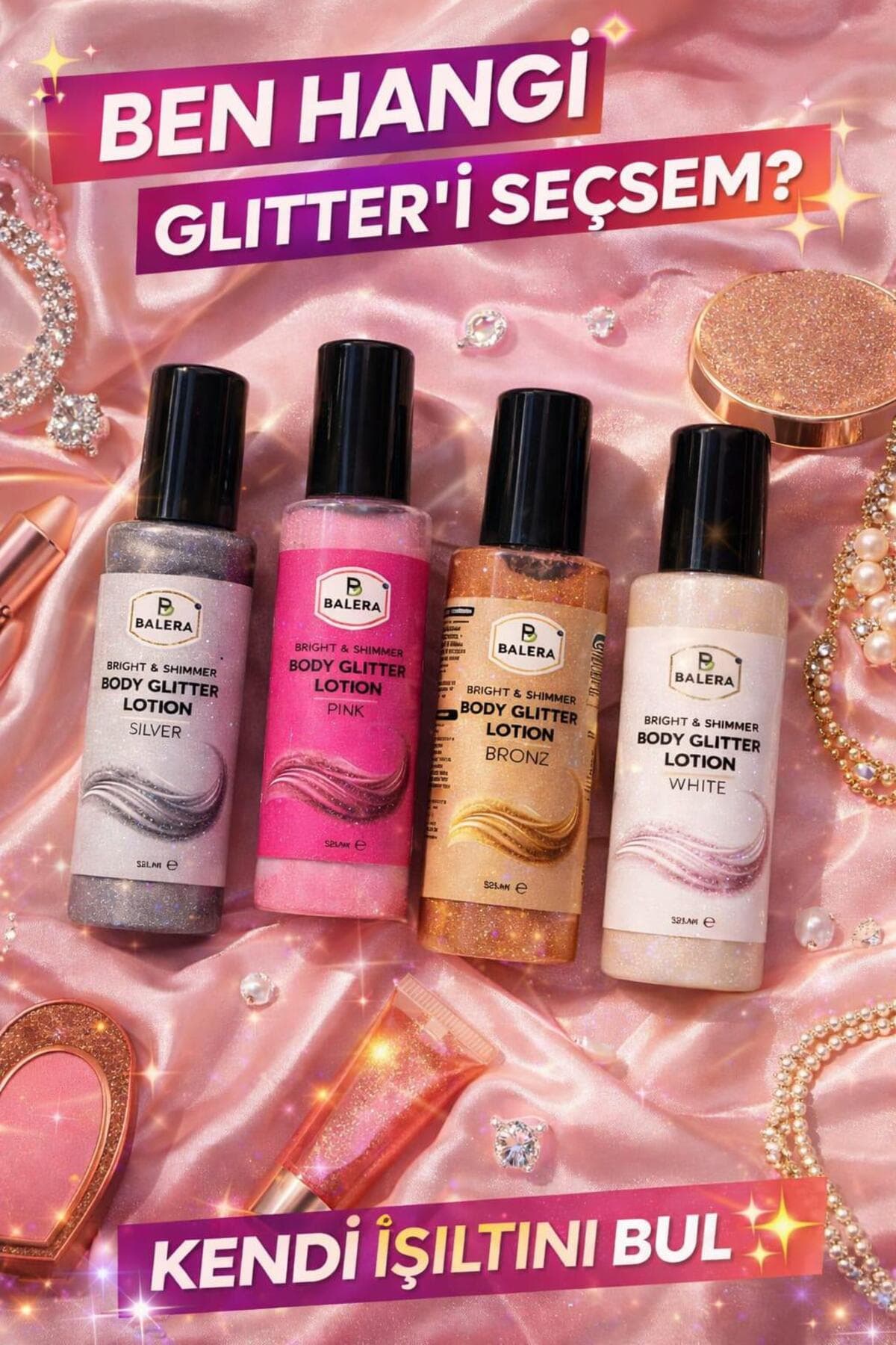 Vücut Losyonu Simli Işıltılı Uzun Süre Kalıcı Koku Nemlendiricili 125 ml Bronze & Pink