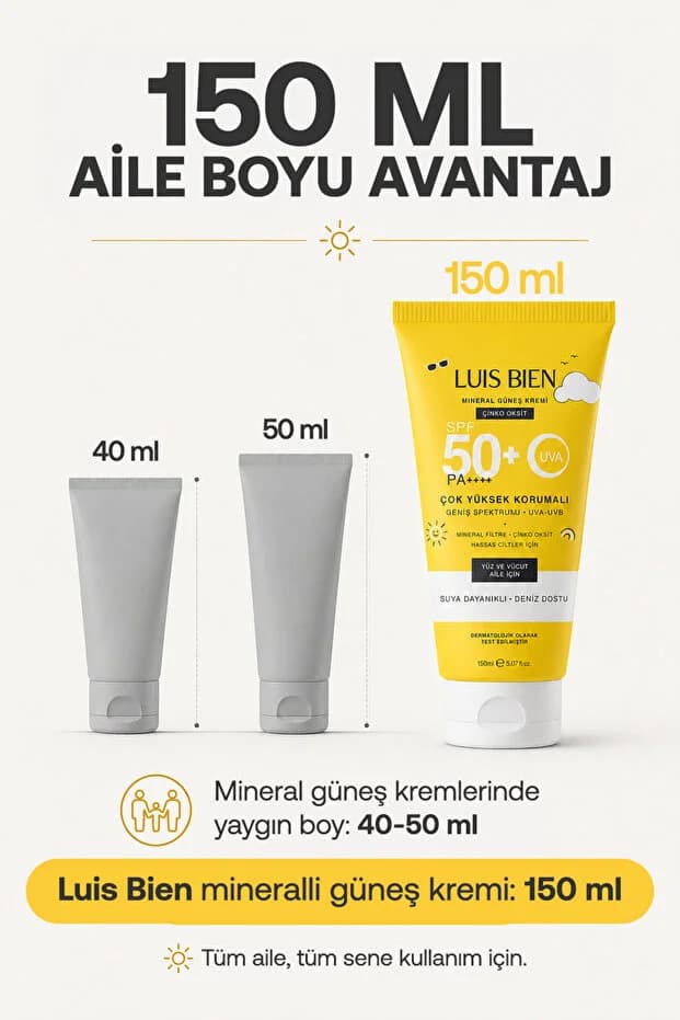 X Anıl Güler Mineral Güneş Kremi Spf 50+ Pa++++ Çinko Oksit 150 ml X 2 Adet - Yüz Ve Vücut, Suya Dayanıklı