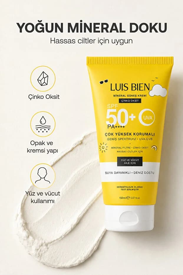 X Anıl Güler Mineral Güneş Kremi Spf 50+ Pa++++ Çinko Oksit 150 ml X 2 Adet - Yüz Ve Vücut, Suya Dayanıklı