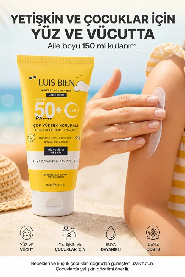 X Anıl Güler Mineral Güneş Kremi Spf 50+ Pa++++ Çinko Oksit 150 ml X 2 Adet - Yüz Ve Vücut, Suya Dayanıklı