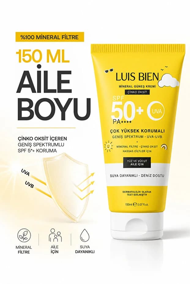 X Anıl Güler Mineral Güneş Kremi Spf 50+ Pa++++ Çinko Oksit 150 ml X 2 Adet - Yüz Ve Vücut, Suya Dayanıklı