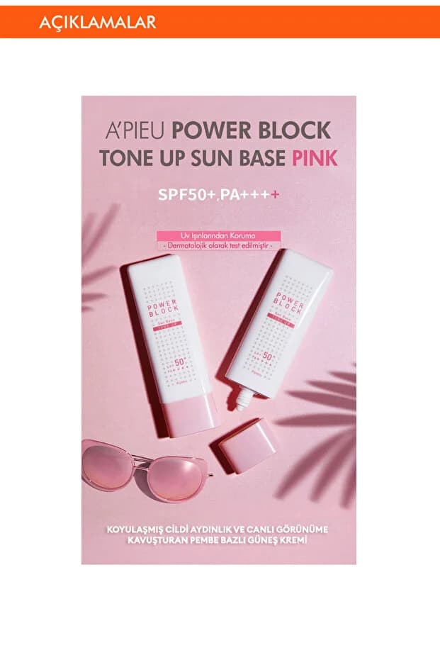 Ton Eşitleyici Aydınlatıcı Güneş Kremi 50ml A'PIEU Power Block Tone Up Base Pink SPF50+/PA++++