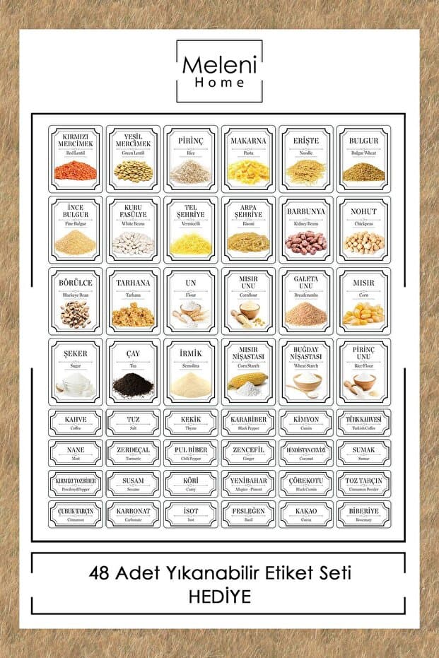 12'li Etiketli Erzak Saklama Kabı Seti - Sızdırmaz Kapaklı Bakliyat Saklama Kutusu - 12 x 1580 ml