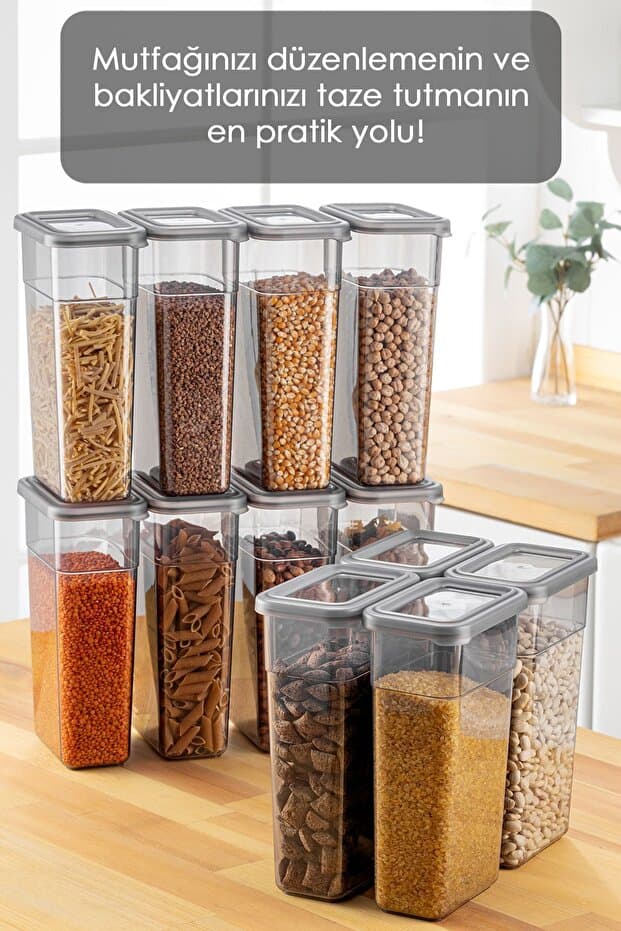12'li Etiketli Erzak Saklama Kabı Seti - Sızdırmaz Kapaklı Bakliyat Saklama Kutusu - 12 x 1580 ml