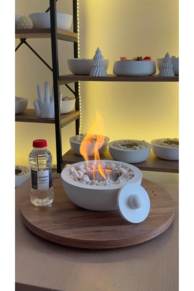 Beyaz Masaüstü Şömine El Yapımı Ateş Çukuru ( 250 ml Bioethanol Yakıt Hediyeli )