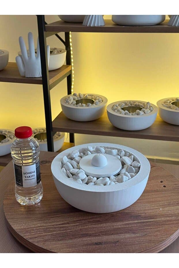Beyaz Masaüstü Şömine El Yapımı Ateş Çukuru ( 250 ml Bioethanol Yakıt Hediyeli )