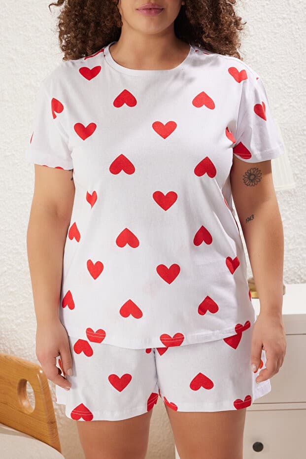 Beyaz %100 Pamuklu Kalpli Şortlu Örme Pijama Takımı TBBSS25AI00005