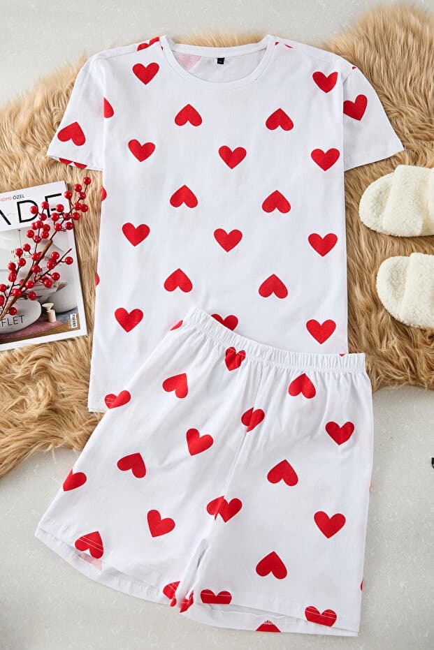 Beyaz %100 Pamuklu Kalpli Şortlu Örme Pijama Takımı TBBSS25AI00005