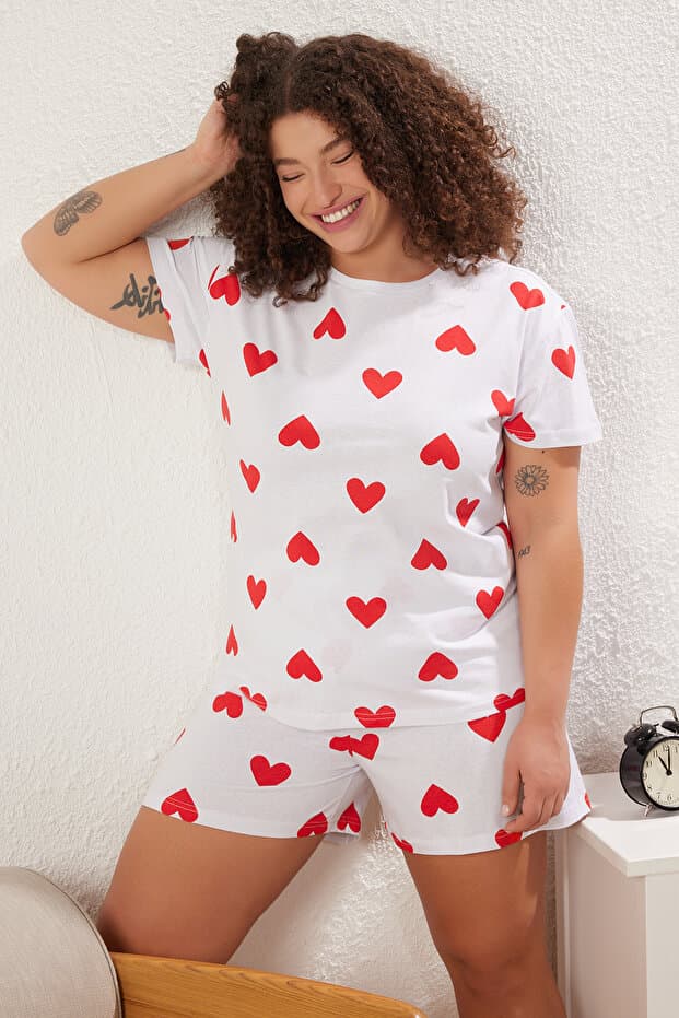 Beyaz %100 Pamuklu Kalpli Şortlu Örme Pijama Takımı TBBSS25AI00005