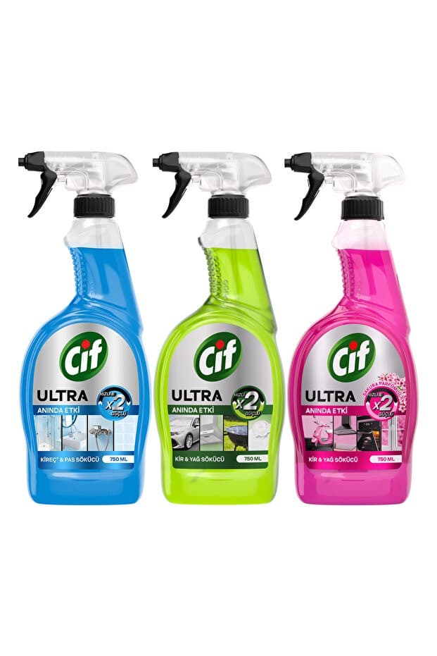 Ultra Sprey Anında Etki Kir & Yağ Çözücü 750ml x1 Sakura Sprey x1 Kireç ve Pas Sökücü x1