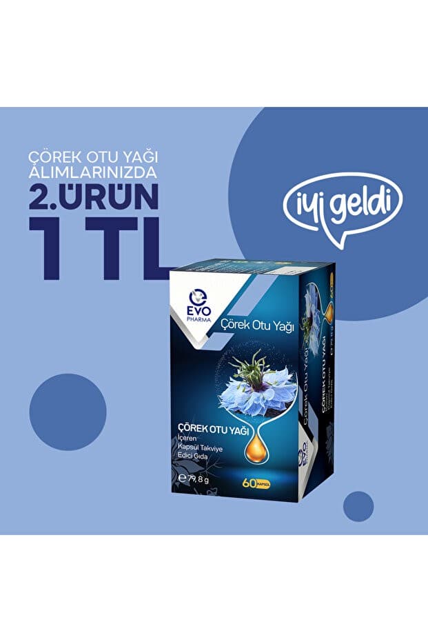 Çörek Otu Yağı İçeren Kapsül Takviye Edici Gıda 60 Kapsül