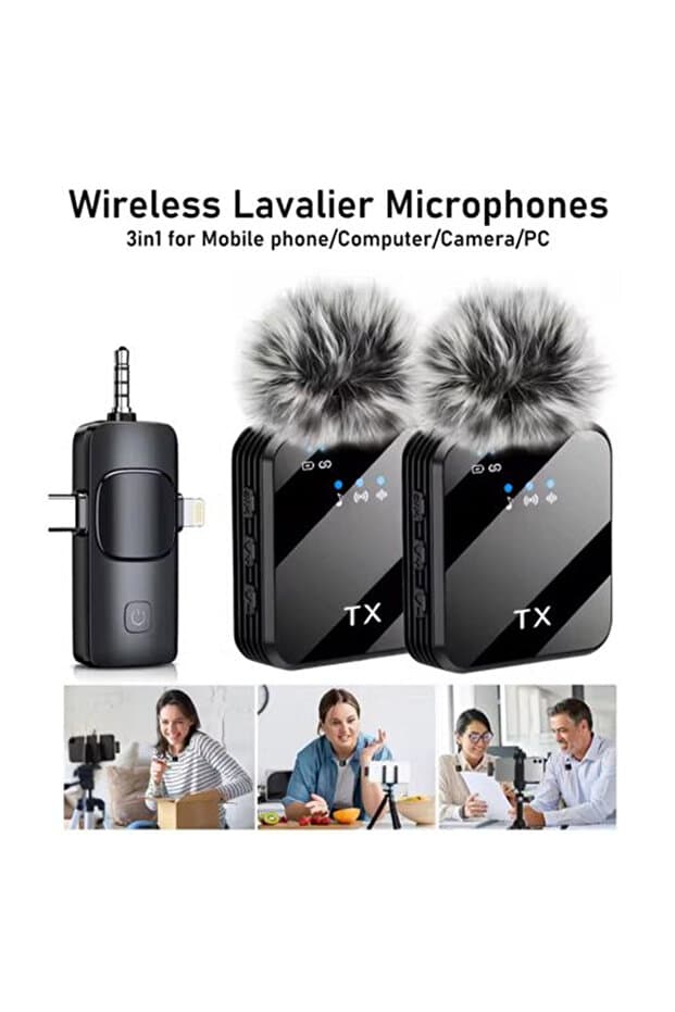 F11-2 Kablosuz Yaka mikrofonu 2 li Mikrofon 3 in 1 Wireless Microphone