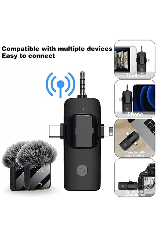 F11-2 Kablosuz Yaka mikrofonu 2 li Mikrofon 3 in 1 Wireless Microphone