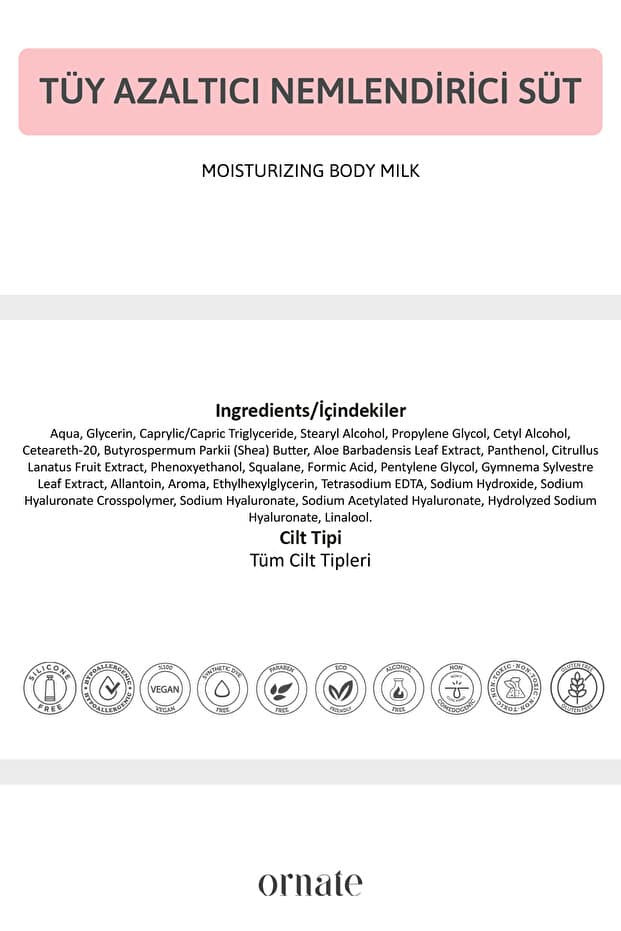 Yoğun Nemlendirici Vücut Sütü Losyonu Tüy Azaltıcı, Onarıcı 4d Hyaluronik Asit 250 ml Vegan