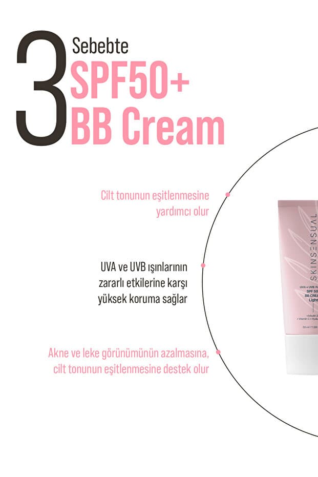 BB Krem Light 50ml | 50 Spf Uva/Uvb Pa++++ | Leke Oluşumunu Önlemeye Yardımcı, Aydınlık ve Canlılık