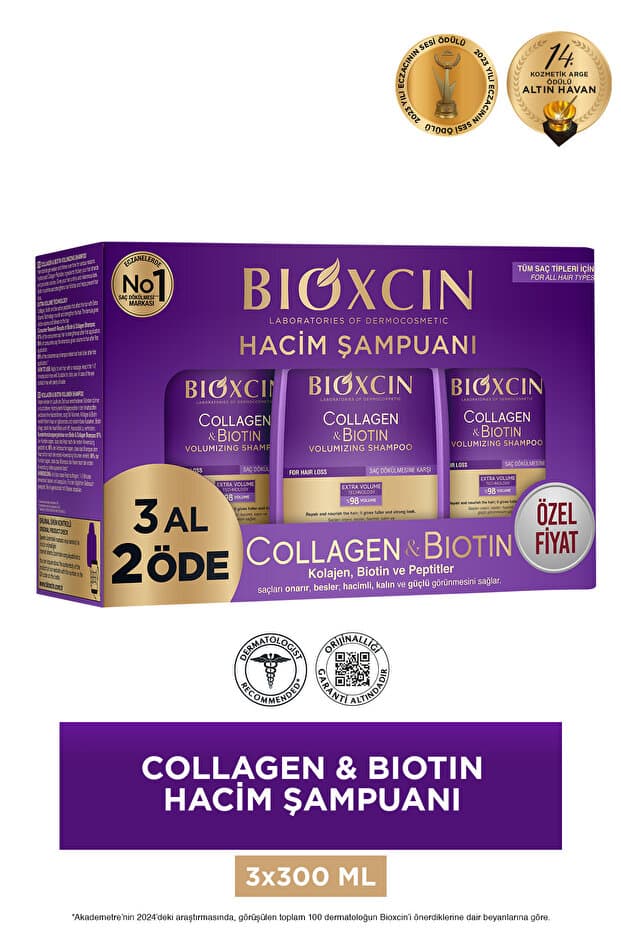 Collagen & Biotin Ekstra Hacim Şampuanı 3 X 300 ml 3 Al 2 Öde - Kolajen Biotin Ince Ve Seyrek Saçlar