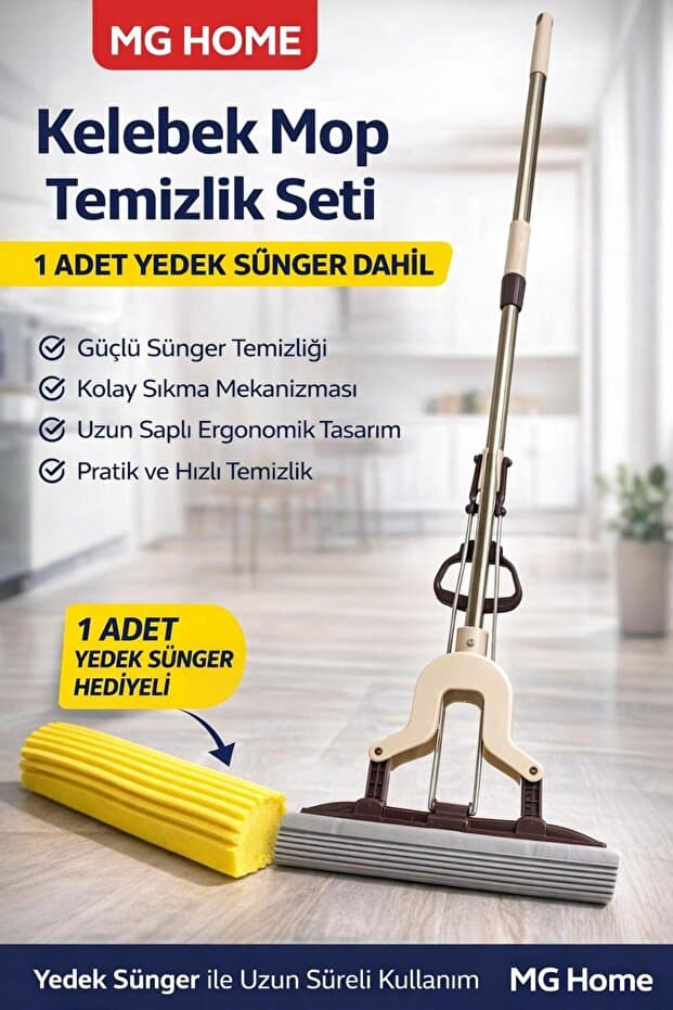 1 YEDEK SÜNGER HEDİYELİ || Kendinden Sıkmalı Kelebek Mop 💧 Banyo Temizlik En İyisi Sünger Mop Temizlik