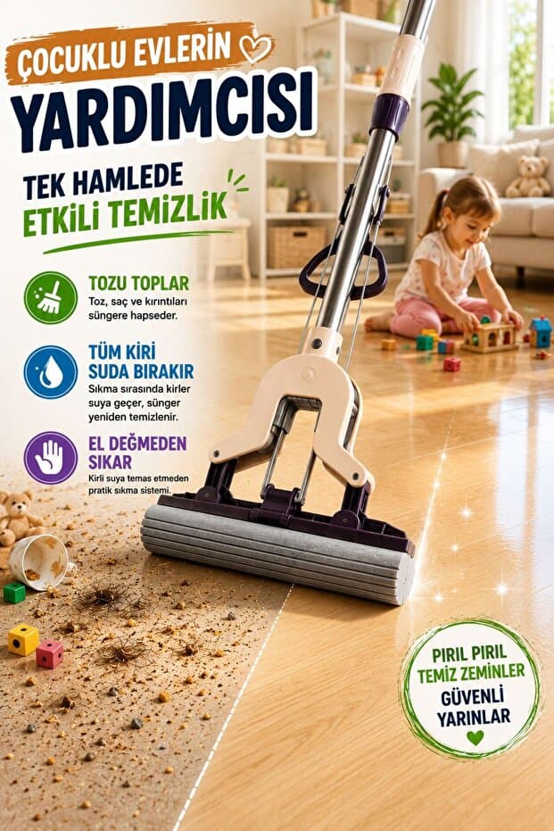 1 YEDEK SÜNGER HEDİYELİ || Kendinden Sıkmalı Kelebek Mop 💧 Banyo Temizlik En İyisi Sünger Mop Temizlik