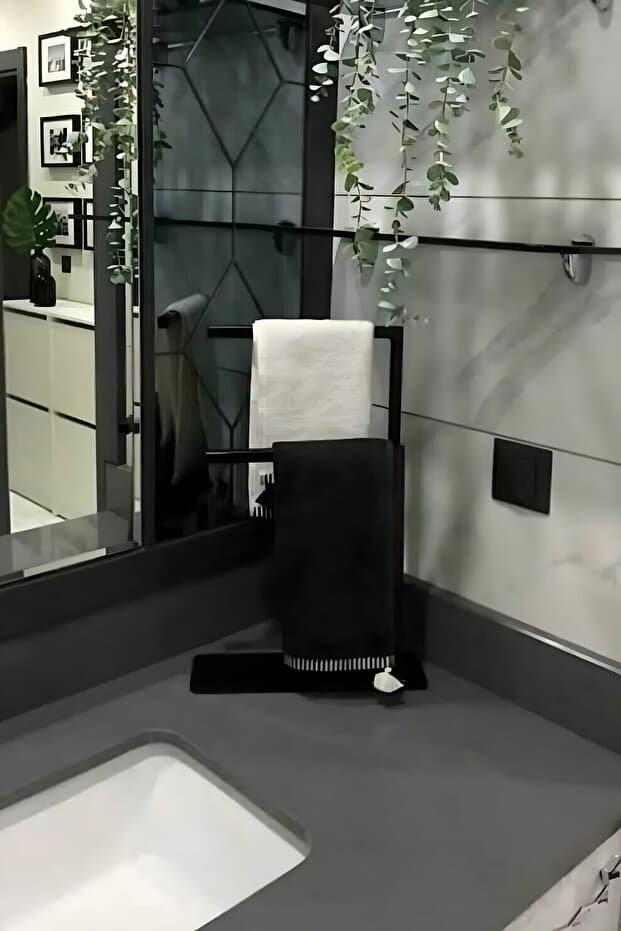 Modern Metal Havlu Askısı Tezgah Üstü Havlu Asacağı Minimalist İkili Havluluk Banyo Toparlayıcı