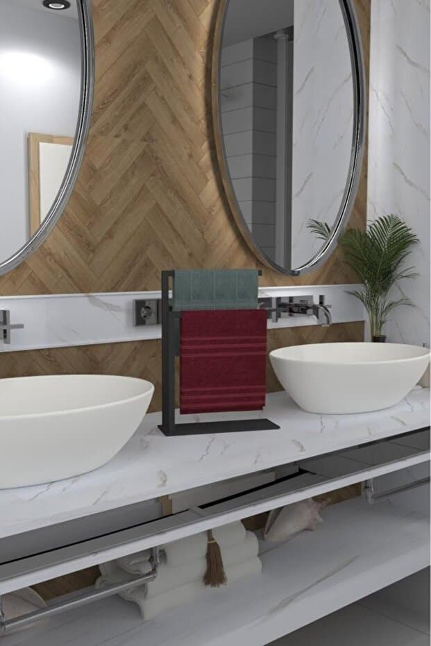 Modern Metal Havlu Askısı Tezgah Üstü Havlu Asacağı Minimalist İkili Havluluk Banyo Toparlayıcı