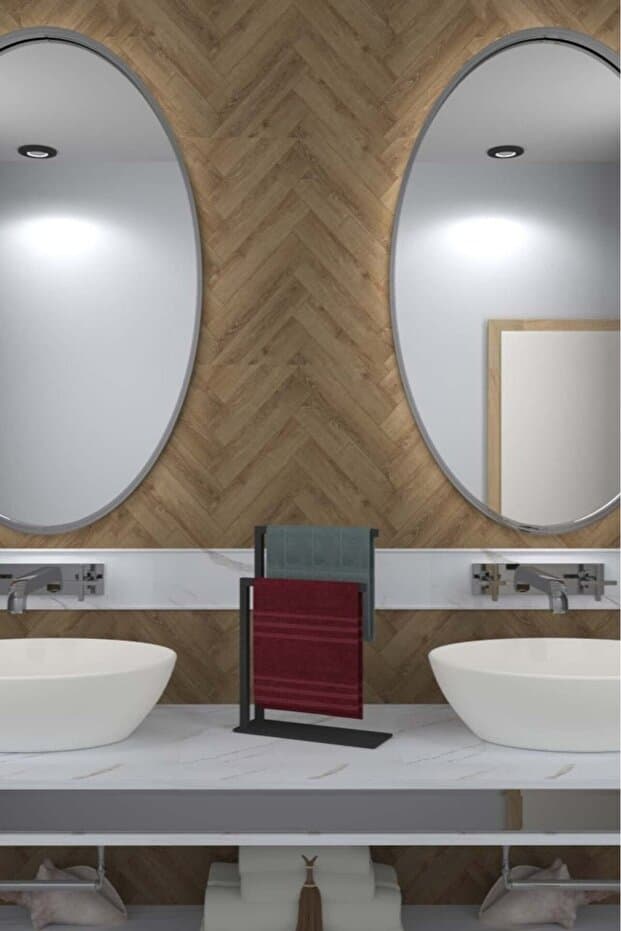 Modern Metal Havlu Askısı Tezgah Üstü Havlu Asacağı Minimalist İkili Havluluk Banyo Toparlayıcı