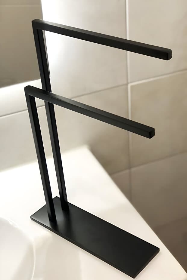 Modern Metal Havlu Askısı Tezgah Üstü Havlu Asacağı Minimalist İkili Havluluk Banyo Toparlayıcı