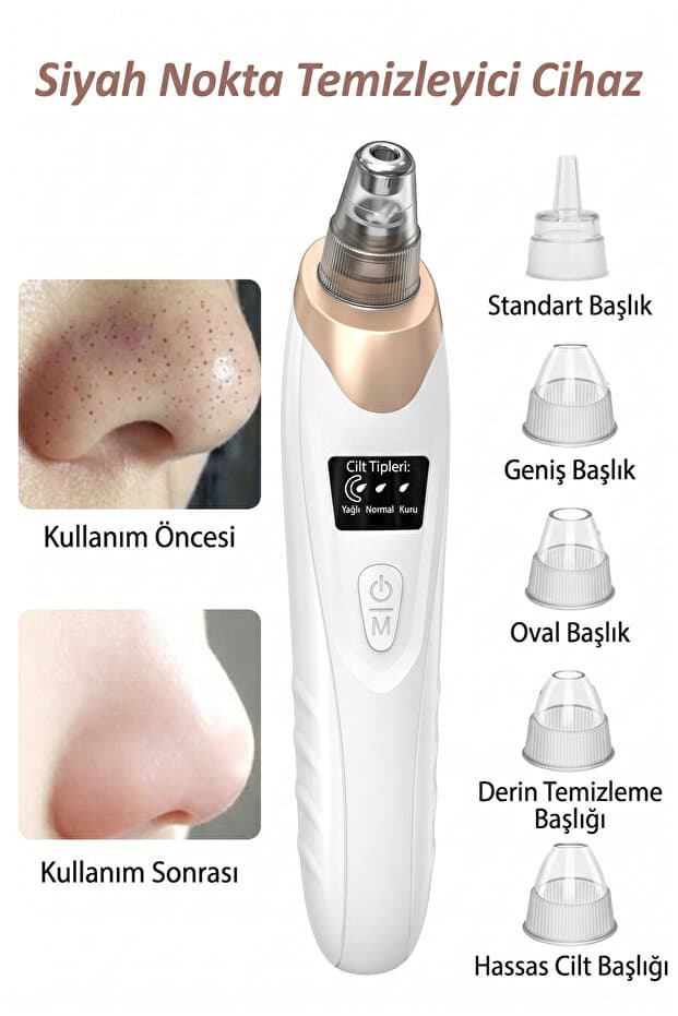 Profesyonel Dijital Göstergeli Şarjlı Kademeli Vakumlu Siyah Nokta Yüz Temizleme Cihazı