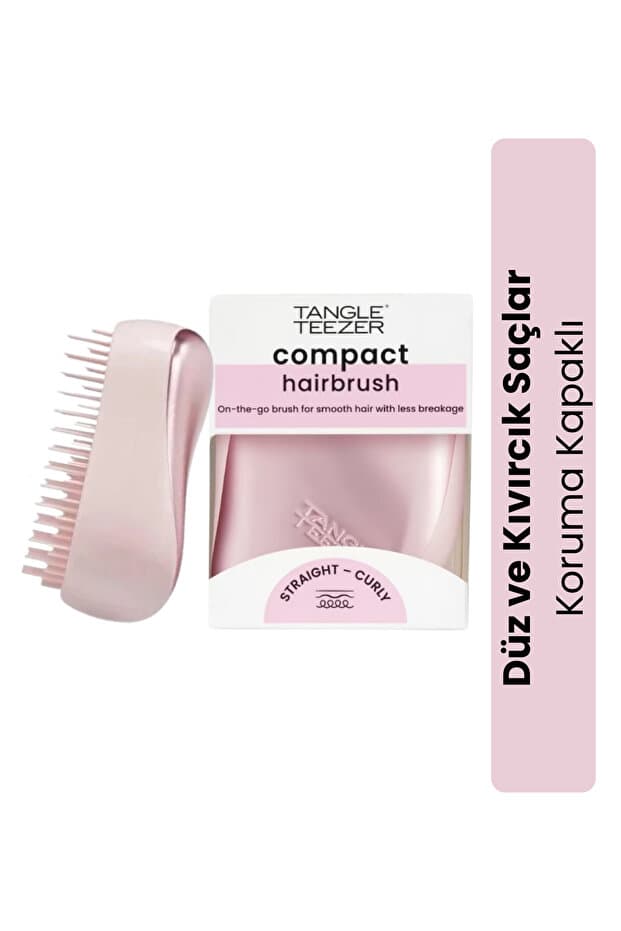 Compact Styler Pink Matte Chrome Saç Fırçası - Düz ve Kıvırcık Saçlar için Çanta Boy Tarak