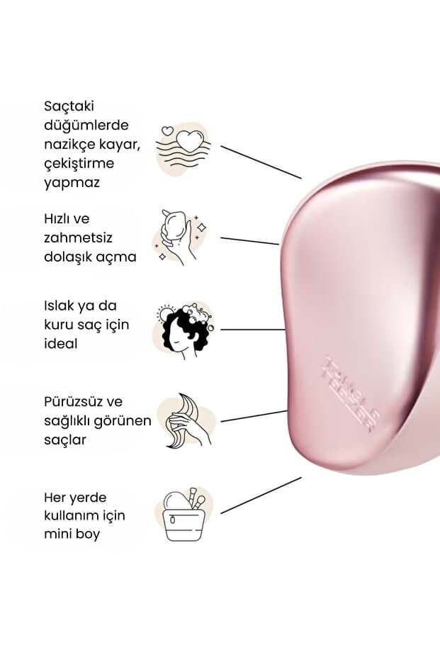 Compact Styler Pink Matte Chrome Saç Fırçası - Düz ve Kıvırcık Saçlar için Çanta Boy Tarak