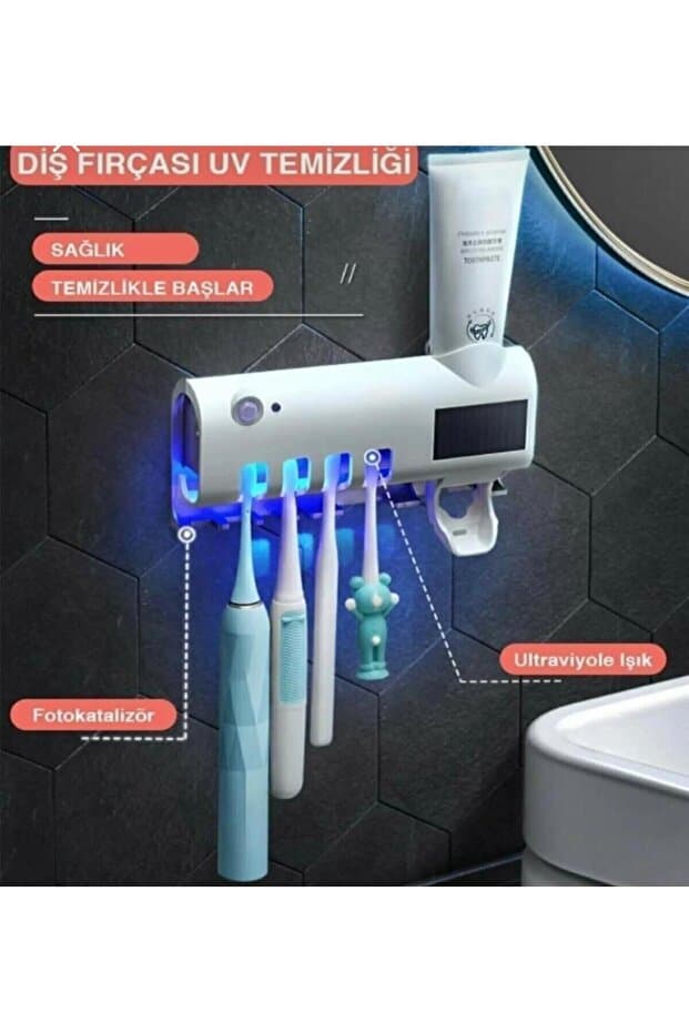 Otomatik Diş Macunu Sıkacağı Ve Sterilizatör 4 Adet Diş Fırçası Tutuculu