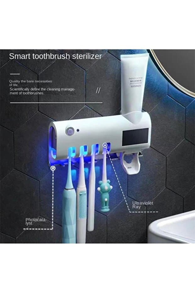 Otomatik Diş Macunu Sıkacağı Ve Sterilizatör 4 Adet Diş Fırçası Tutuculu