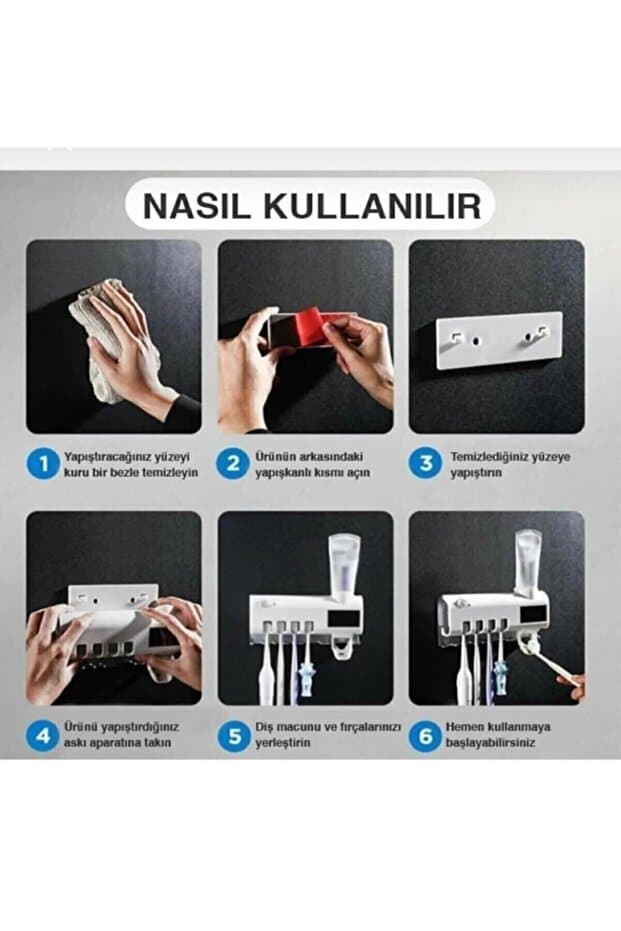 Otomatik Diş Macunu Sıkacağı Ve Sterilizatör 4 Adet Diş Fırçası Tutuculu