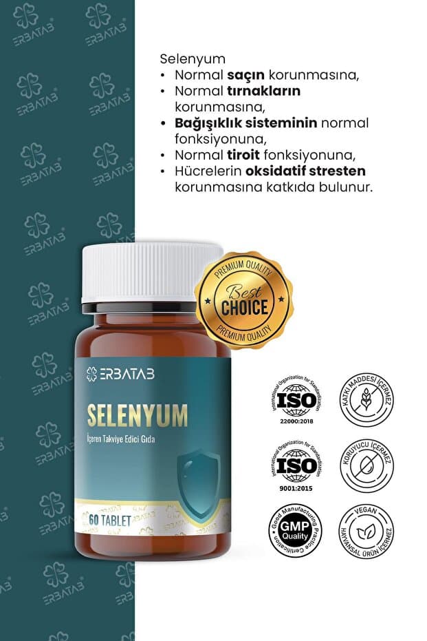 Selenyum 200 Mcg 60 Tablet L-Selenometionin İçeren Takviye Edici Gıda