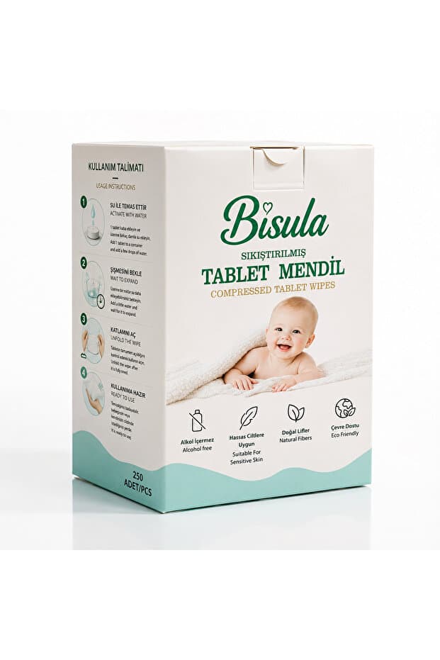 Sıkıştırılmış Tablet Mendil – Su Ile Açılan Tek Kullanımlık Bebek Temizlik Bezi (250 ADET)