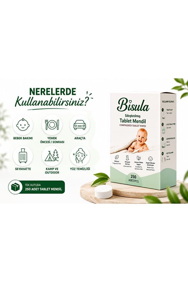 Sıkıştırılmış Tablet Mendil – Su Ile Açılan Tek Kullanımlık Bebek Temizlik Bezi (250 ADET)