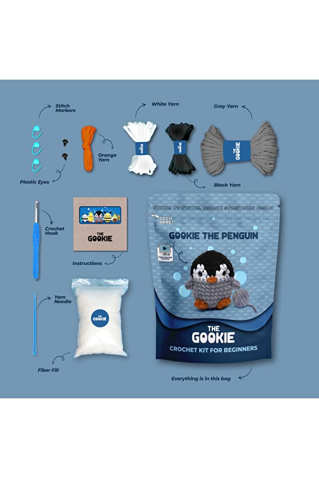 Penguen Amigurumi Tığ Kiti, Amigurumi Örgü Seti, Tığ Işi Amigurumi Örgü Oyuncak Seti