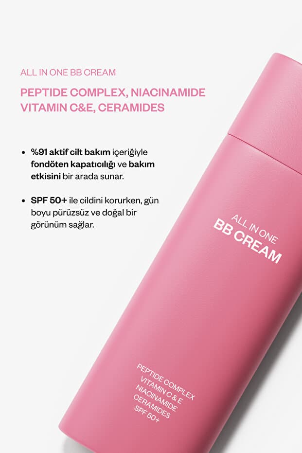 BB Krem SPF50 Yüksek Kapatıcı, Nemlendirici, Ton Eşitleyici, Aydınlatıcı