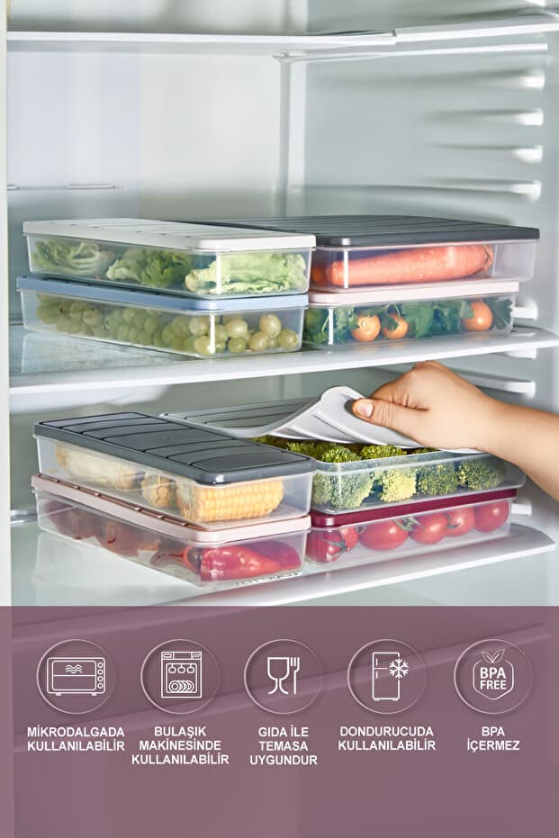 6 Adet 2,5 Lt. Nora Organizer Buzdolabı Buzluk Düzenleyici Saklama Kabı