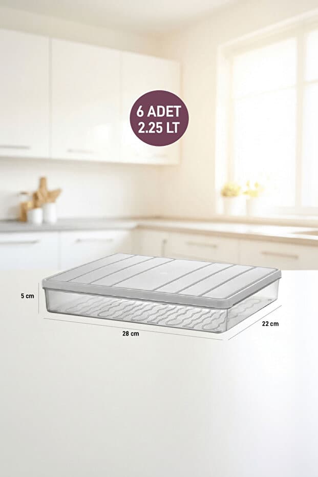 6 Adet 2,5 Lt. Nora Organizer Buzdolabı Buzluk Düzenleyici Saklama Kabı
