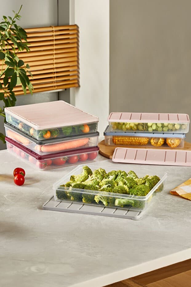 6 Adet 2,5 Lt. Nora Organizer Buzdolabı Buzluk Düzenleyici Saklama Kabı