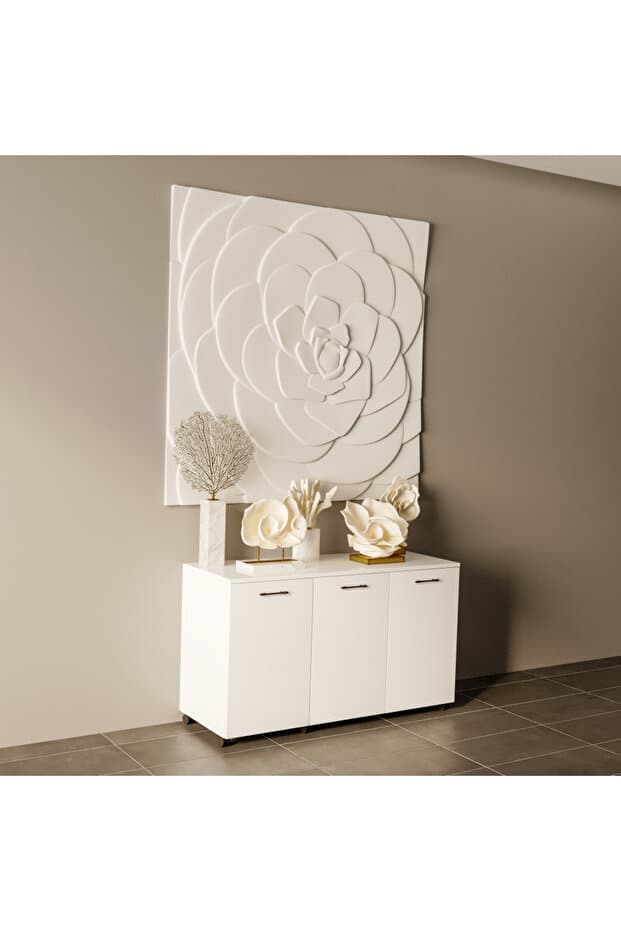 Liada-M 120 cm Tekerlekli Ada Konsol, Kiler Dolabı, Depolama Dolabı, Çok Amaçlı Dolap Parlak Beyaz Mdf Lam
