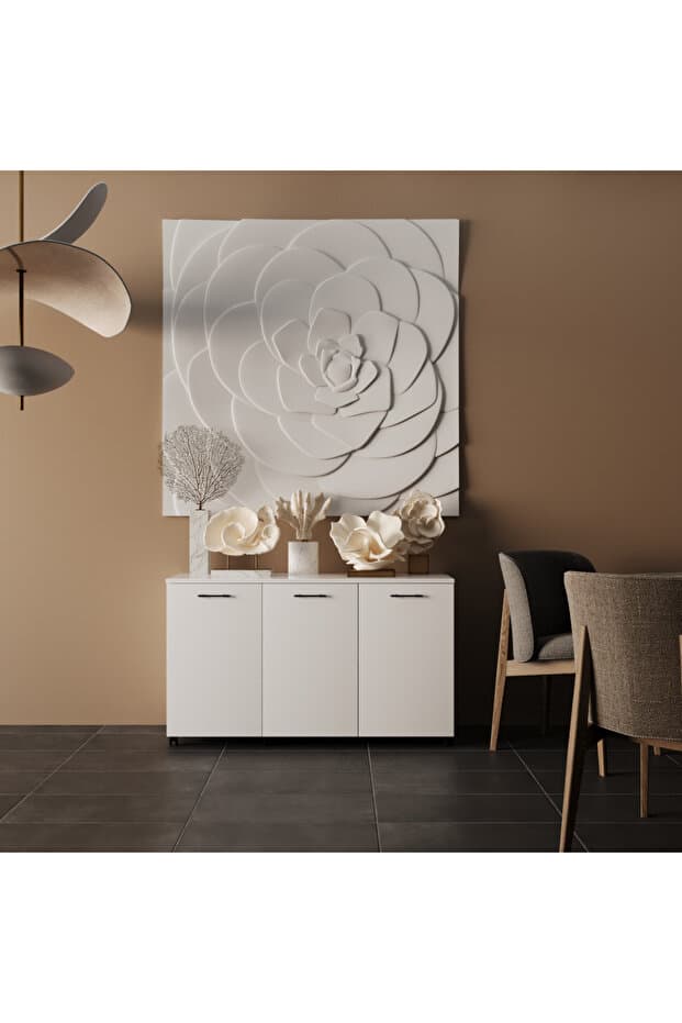 Liada-M 120 cm Tekerlekli Ada Konsol, Kiler Dolabı, Depolama Dolabı, Çok Amaçlı Dolap Parlak Beyaz Mdf Lam