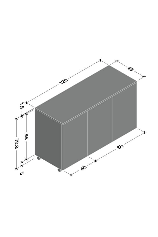 Liada-M 120 cm Tekerlekli Ada Konsol, Kiler Dolabı, Depolama Dolabı, Çok Amaçlı Dolap Parlak Beyaz Mdf Lam