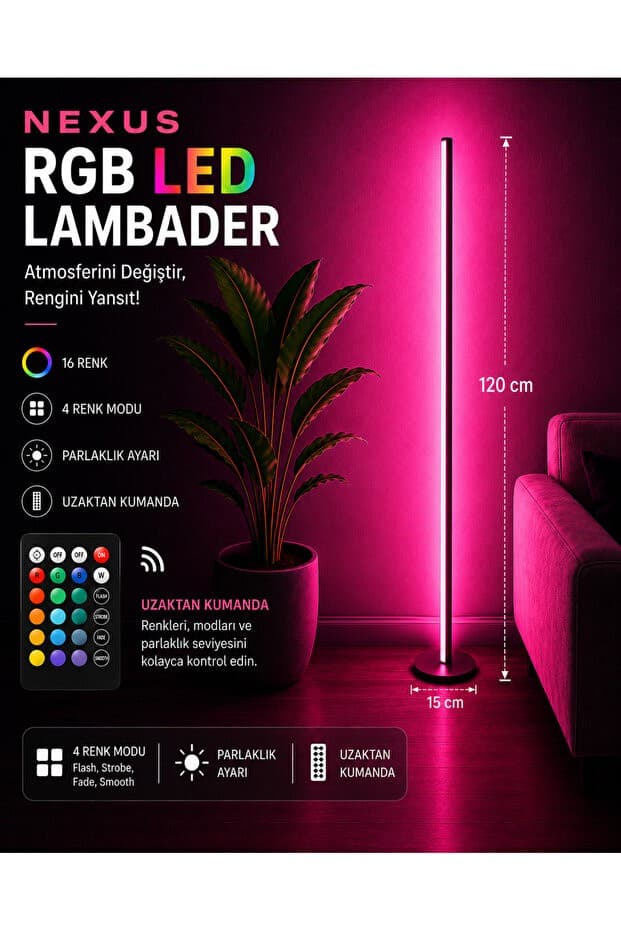 Nexus Rgb Stıck Led Lambader Full Renk Full Rgb Uzaktan Kumandalı Aydınlatma Sistemi Dimlenebilir
