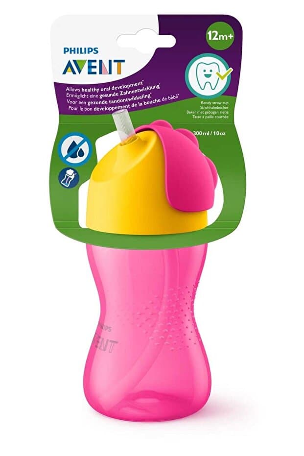 Pipetli Bardak 12 Ay+ 300 ml Pembe-Sarı, SCF798/02